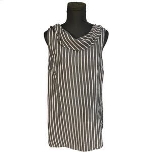 Lina Tomei Italian Made Gray Striped Linen Cowl Neck Tunic Shirt Dress Size L